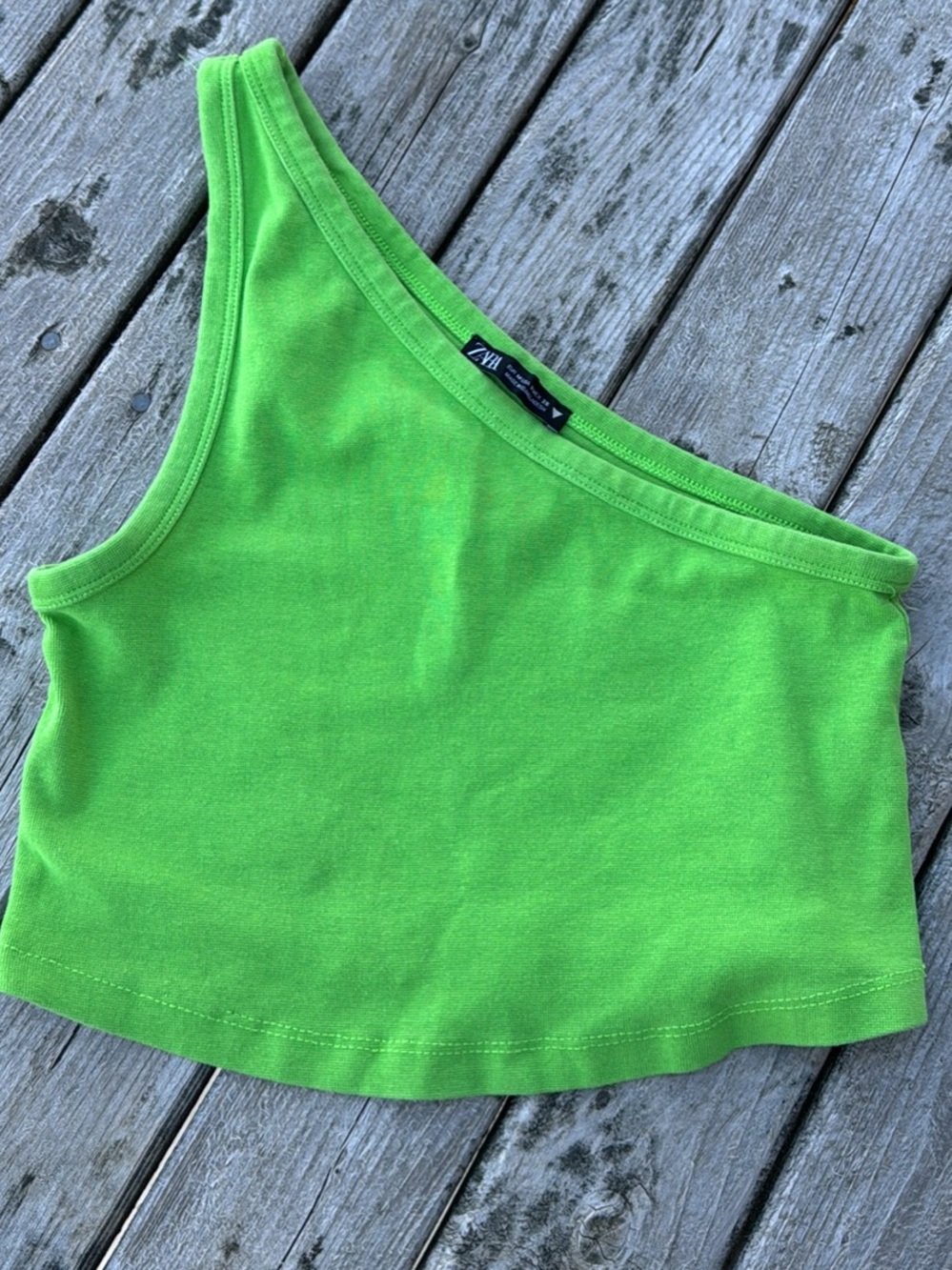 Zara One-Shoulder Crop Top in Bright Green